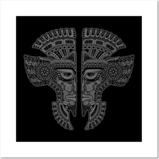 Dark Mayan Twins Mask Illusion Posters and Art